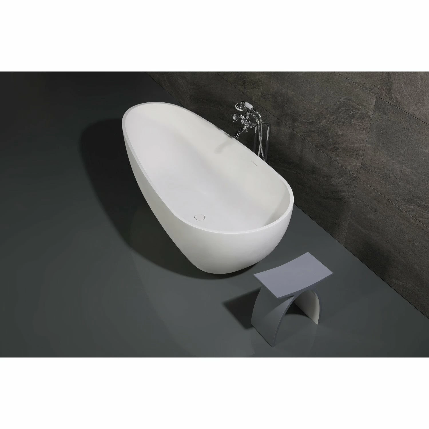Arcticstone VRTOV713422 72-Inch Egg Shaped Solid Surface Freestanding Tub With Drain, Glossy White/Matte White - Image 2