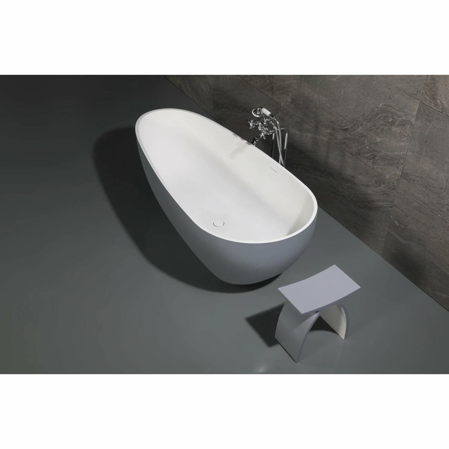Arcticstone VRTOV713422WG 72-Inch Egg Shaped Solid Surface Freestanding Tub With Drain, Glossy White/Matte Gray