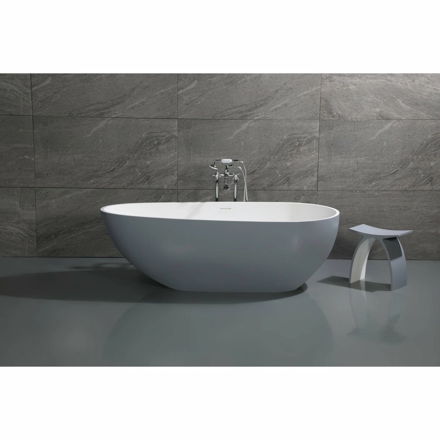 Arcticstone VRTOV713422WG 72-Inch Egg Shaped Solid Surface Freestanding Tub With Drain, Glossy White/Matte Gray - Image 4