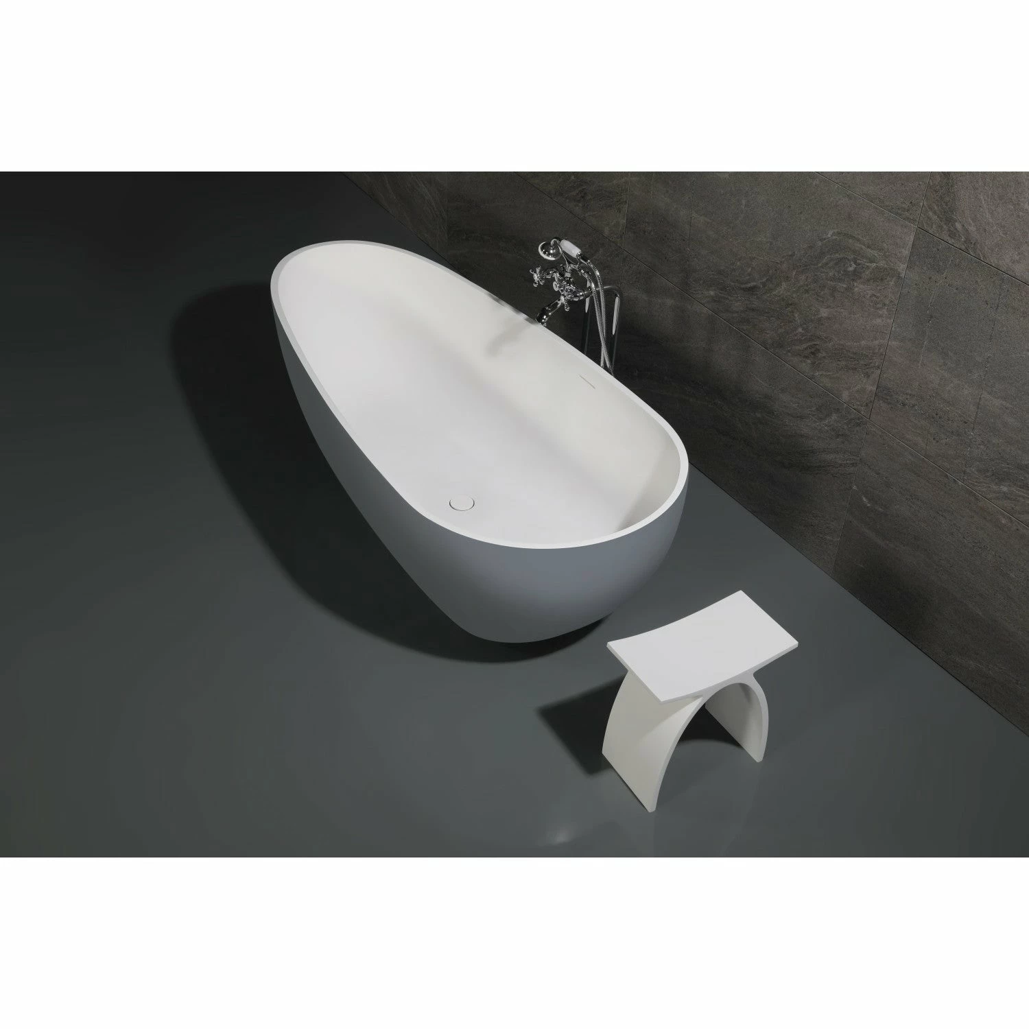 Arcticstone VRTOV713422WG 72-Inch Egg Shaped Solid Surface Freestanding Tub With Drain, Glossy White/Matte Gray - Image 5
