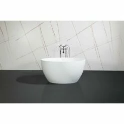 Arcticstone VRTRO454523 46-Inch Round Solid Surface White Stone Freestanding Tub With Drain, Matte White