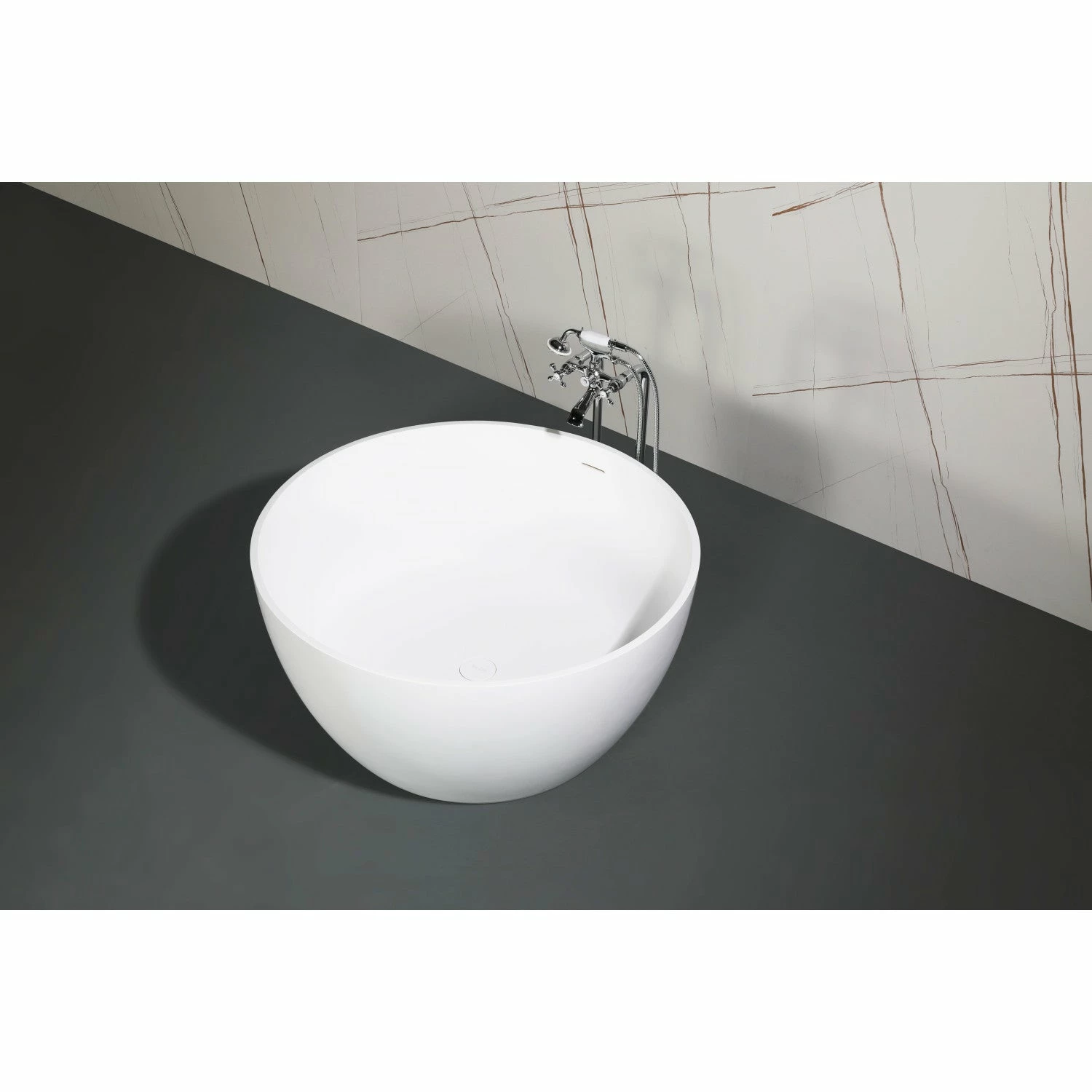 Arcticstone VRTRO454523 46-Inch Round Solid Surface White Stone Freestanding Tub With Drain, Matte White - Image 2