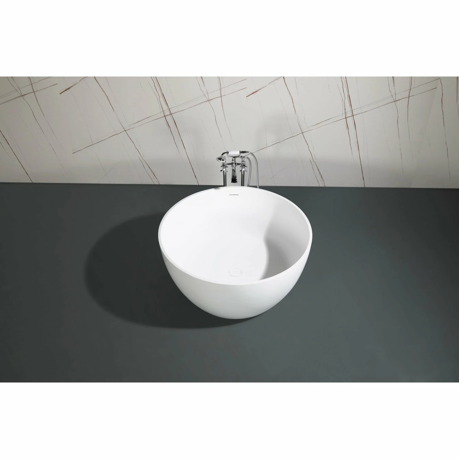 Arcticstone VRTRO454523 46-Inch Round Solid Surface White Stone Freestanding Tub With Drain, Matte White - Image 3
