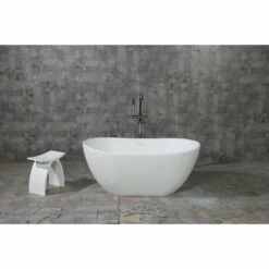Arcticstone VRTRS573224 56-Inch Solid Surface White Stone Freestanding Tub With Drain, Matte White