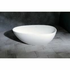 Arcticstone VRTRS593021 59-Inch Solid Surface White Stone Freestanding Tub With Drain, Matte White