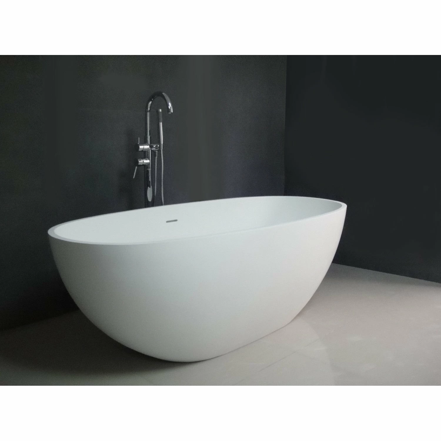 Arcticstone VRTRS653123 65-Inch Solid Surface White Stone Freestanding Tub With Drain, Matte White
