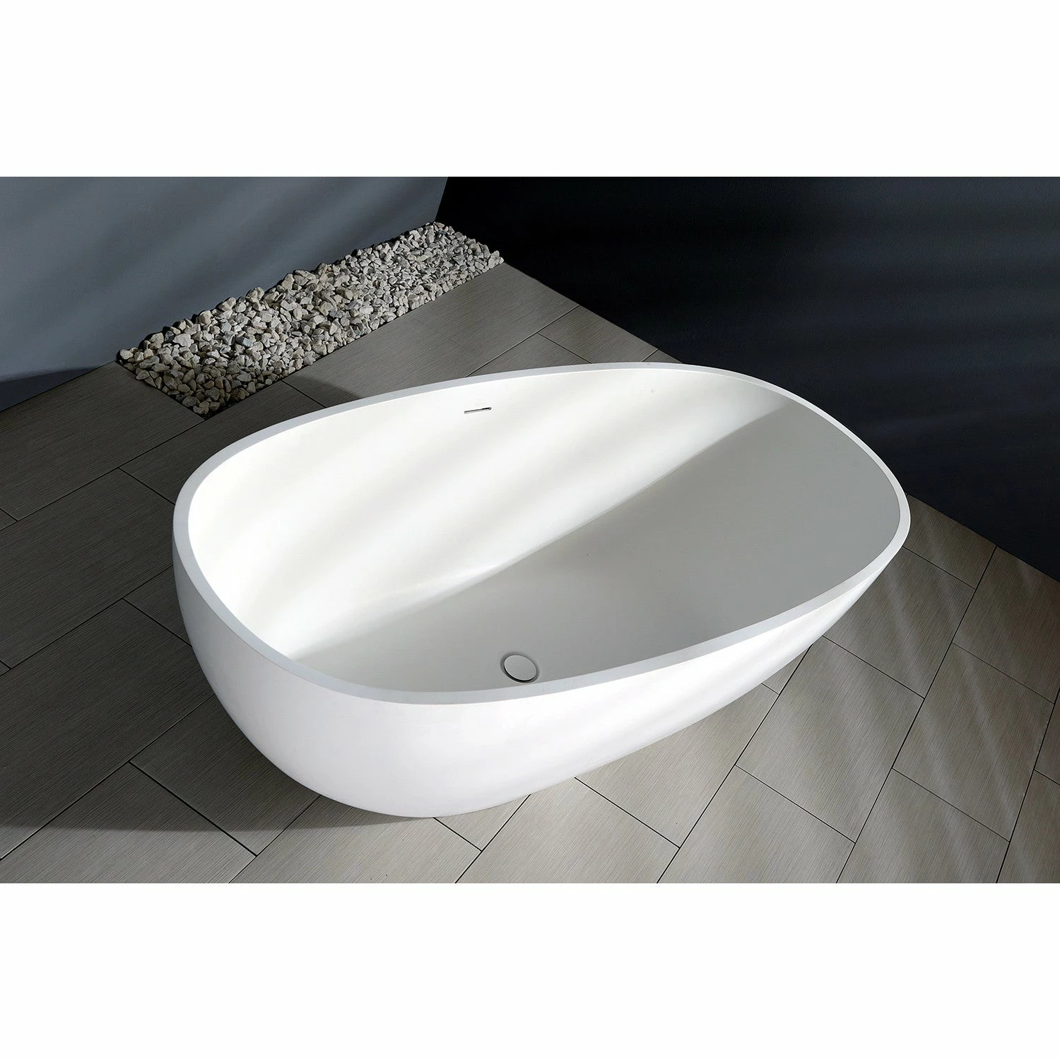 Arcticstone VRTRS653123 65-Inch Solid Surface White Stone Freestanding Tub With Drain, Matte White - Image 2