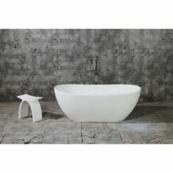 Arcticstone VRTRS653224 65-Inch Solid Surface White Stone Freestanding Tub With Drain, Matte White