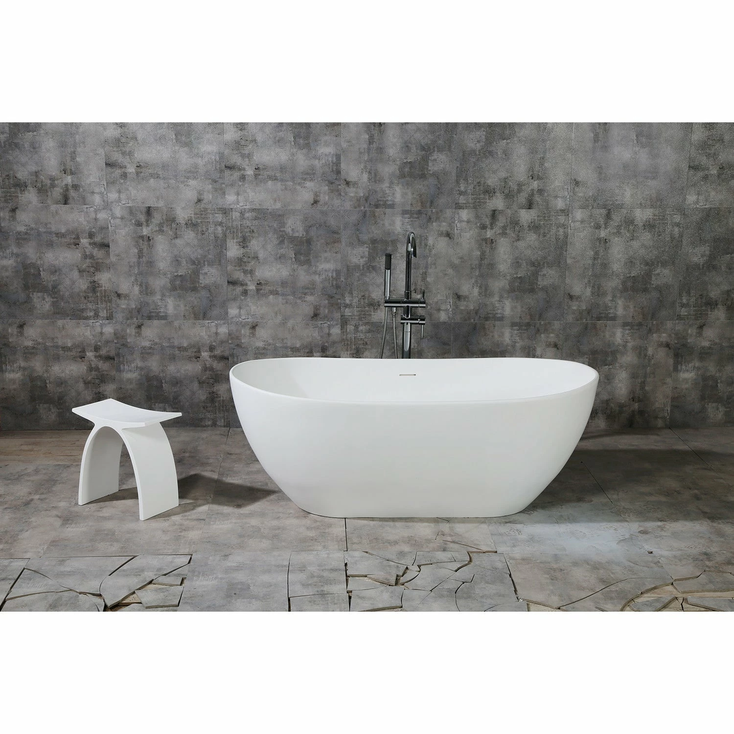 Arcticstone VRTRS653224 65-Inch Solid Surface White Stone Freestanding Tub With Drain, Matte White