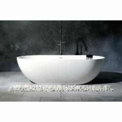 Arcticstone VRTRS703520 70-Inch Solid Surface White Stone Freestanding Tub With Drain, Matte White
