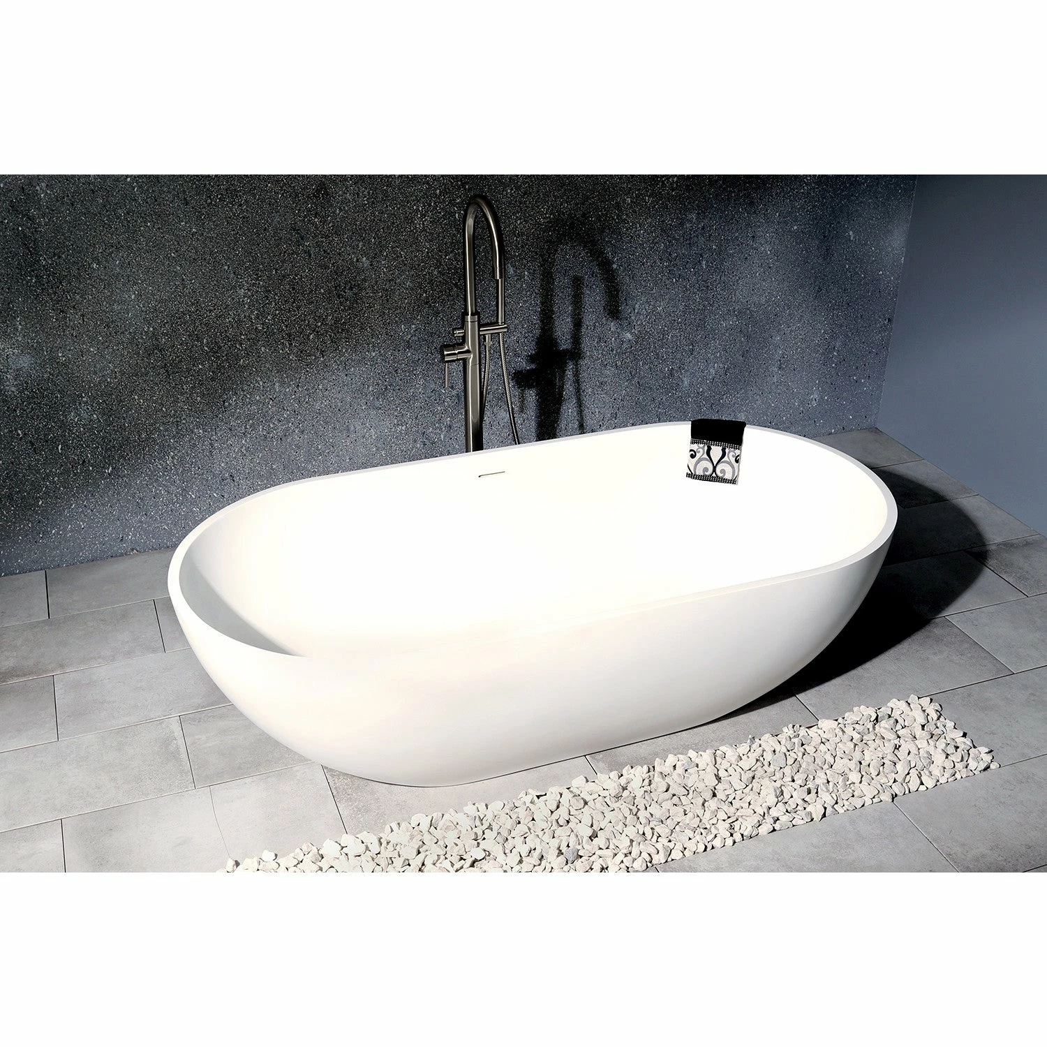 Arcticstone VRTRS703520 70-Inch Solid Surface White Stone Freestanding Tub With Drain, Matte White - Image 2