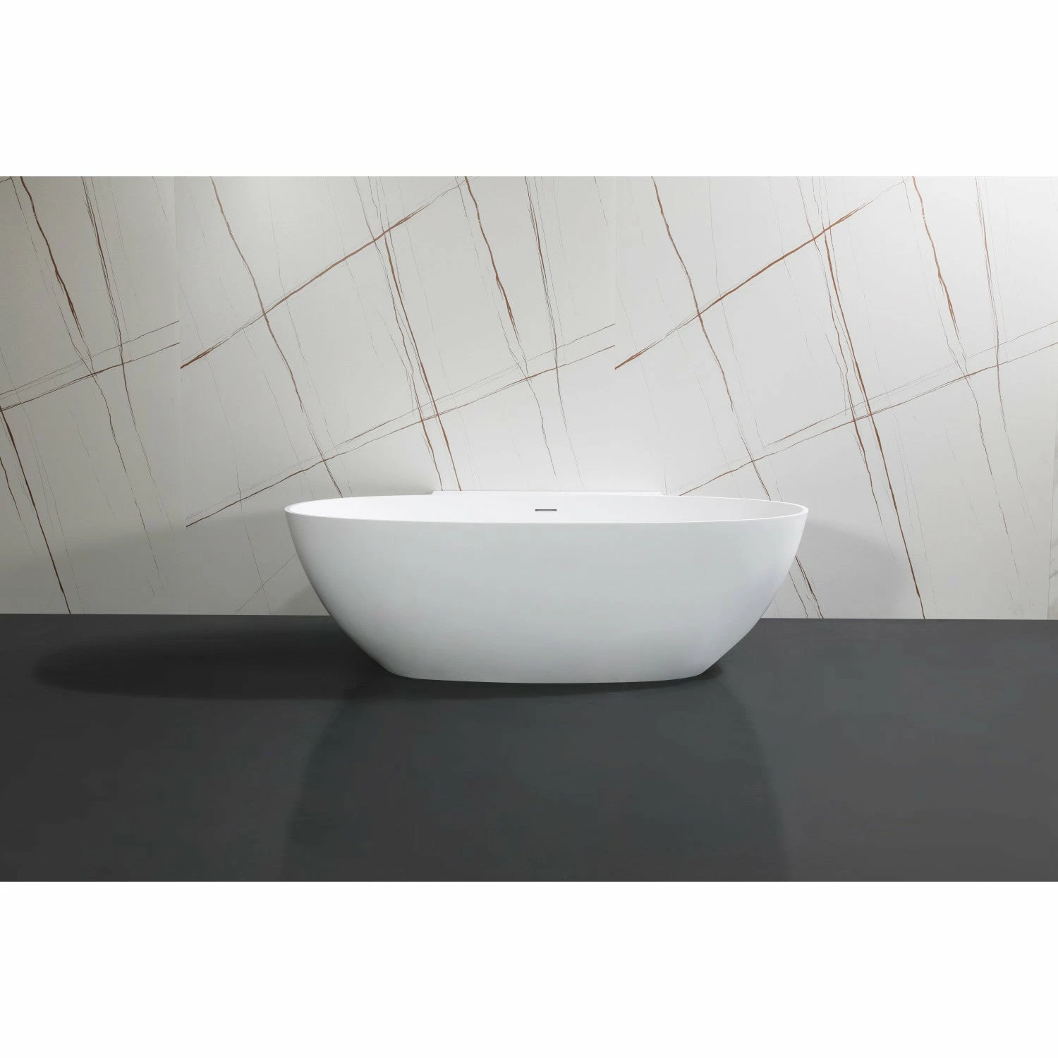 Arcticstone VRTRS713522 71-Inch Solid Surface White Stone Freestanding Tub With Drain, Matte White