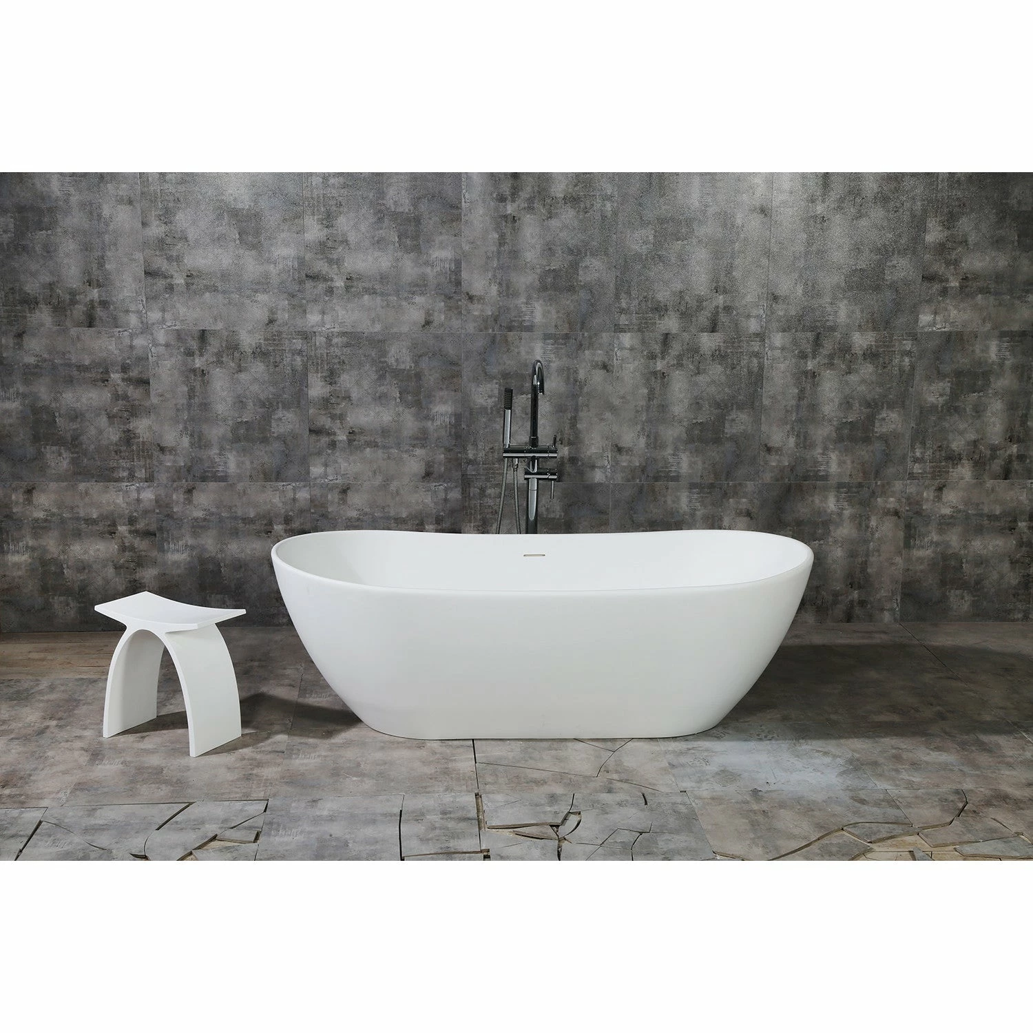 Arcticstone VRTRS723223 71-Inch Solid Surface White Stone Freestanding Tub With Drain, Matte White