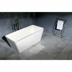 Arcticstone VRTSQ592722 59-Inch Solid Surface White Stone Freestanding Tub With Drain, Matte White