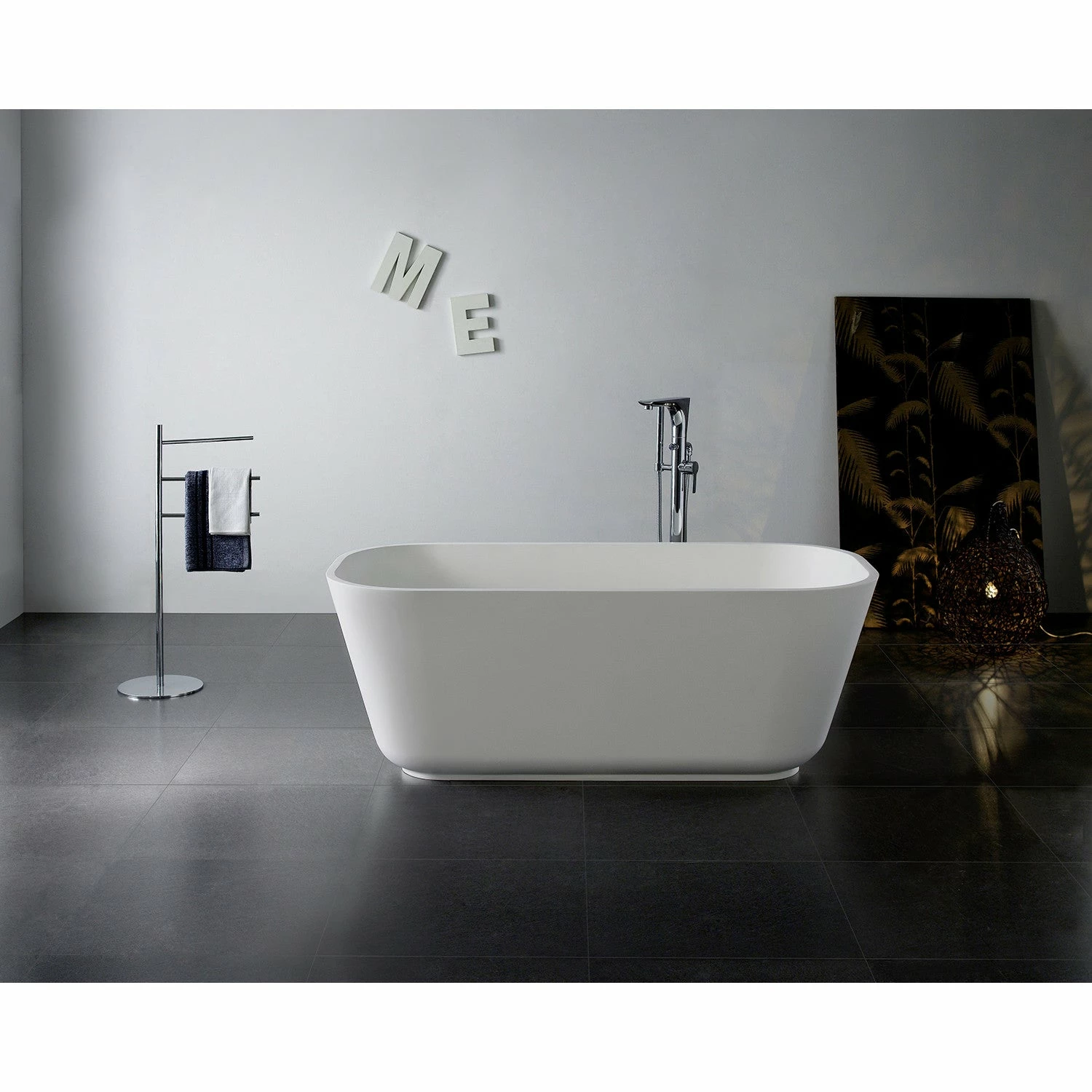 Arcticstone VRTSQ653124 65-Inch Solid Surface White Stone Freestanding Tub With Drain, Matte White