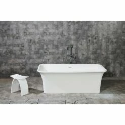 Arcticstone VRTSQ673624 67-Inch Solid Surface White Stone Freestanding Tub With Drain, Matte White