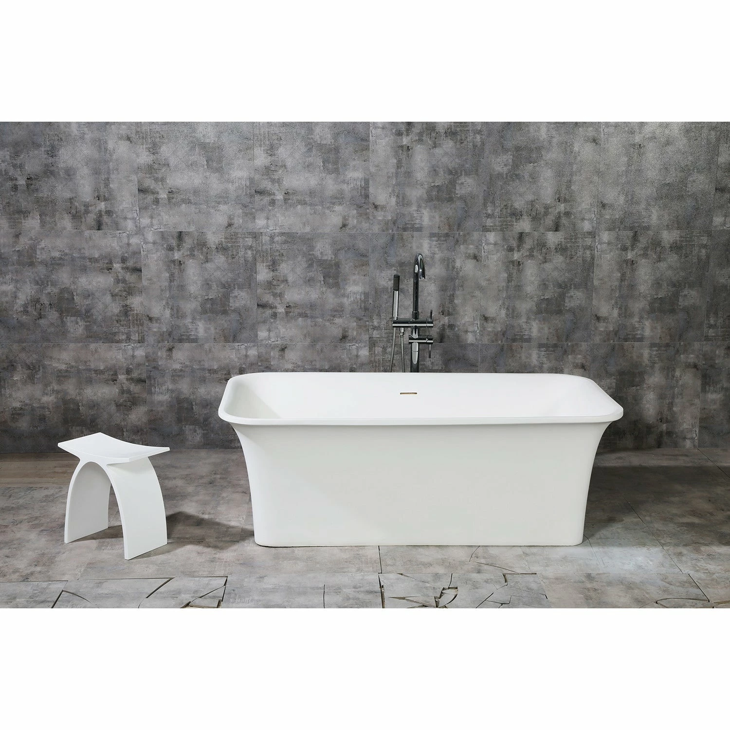 Arcticstone VRTSQ673624 67-Inch Solid Surface White Stone Freestanding Tub With Drain, Matte White