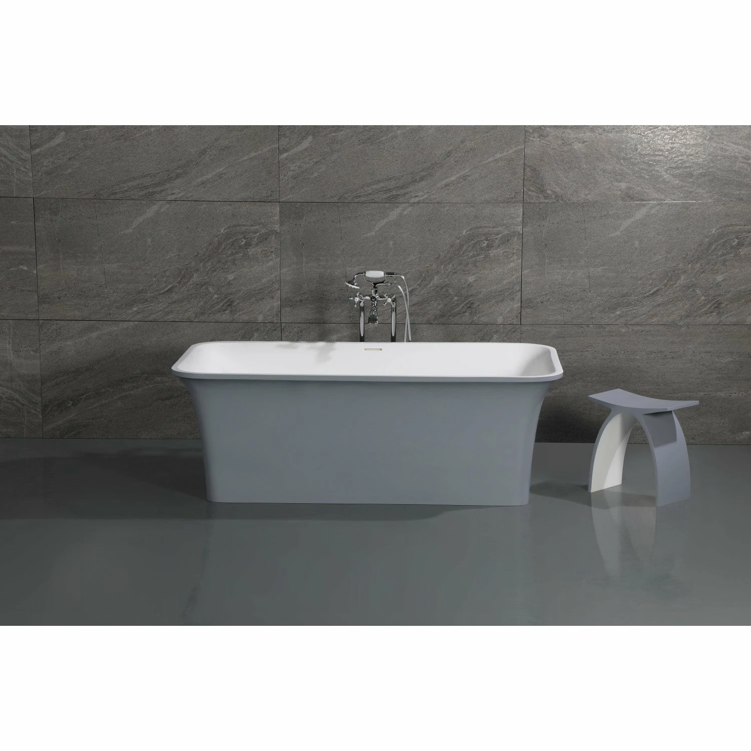 Arcticstone VRTSQ673624WG 67-Inch Solid Surface White Stone Freestanding Tub With Drain, Matte White/Gray - Image 3