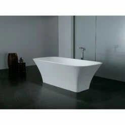 Arcticstone VRTSQ683222 69-Inch Solid Surface White Stone Freestanding Tub With Drain, Matte White