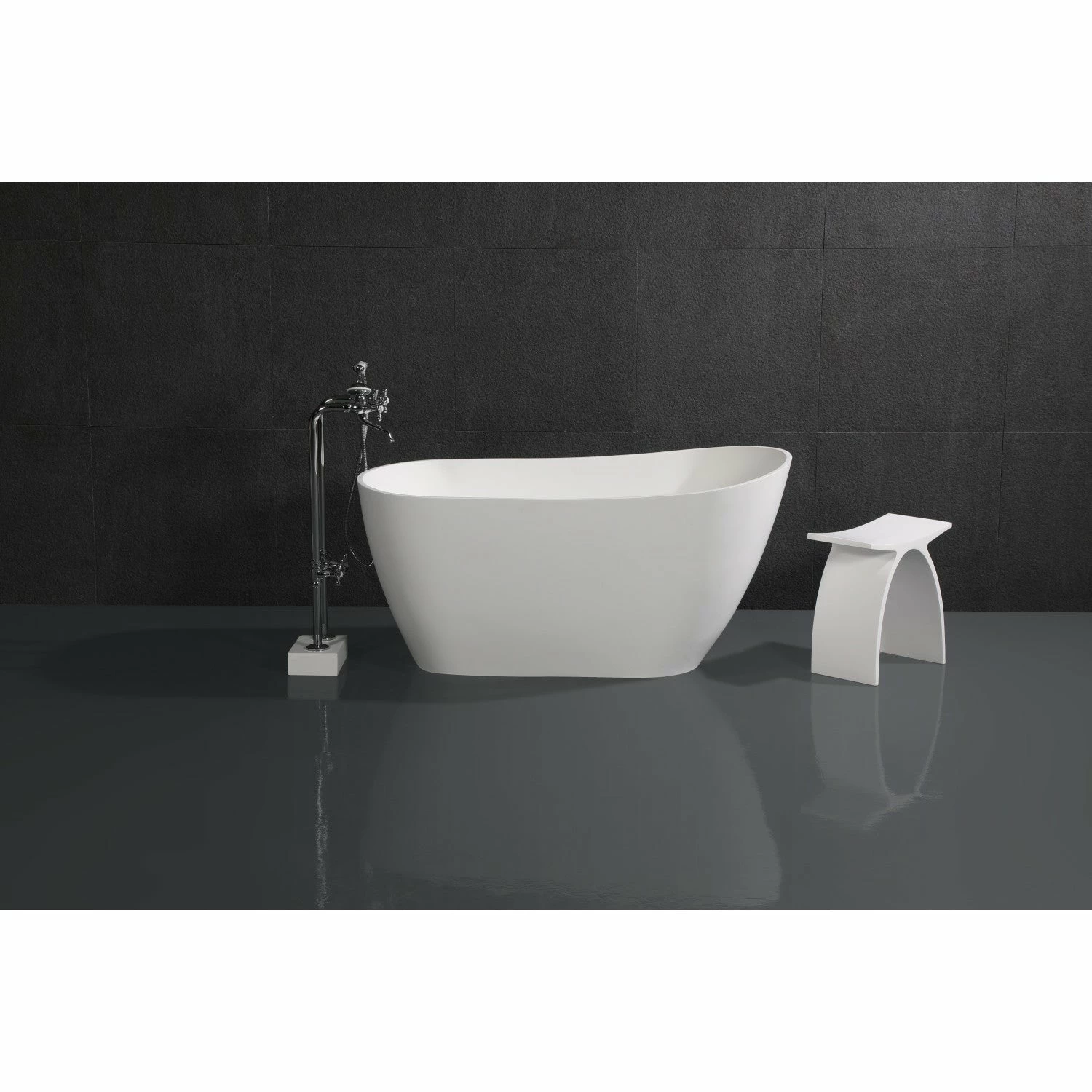Arcticstone VRTSS513026 52-Inch Slipper Solid Surface Freestanding Tub With Drain, Glossy White/Matte White - Image 2