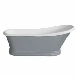 Arcticstone VRTSS673026WG 68-Inch Slipper Solid Surface Pedestal Tub With Drain, Glossy White/Matte Gray