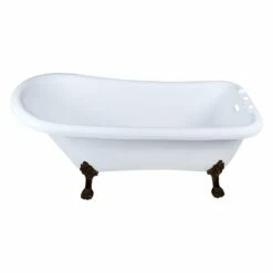 Aqua Eden VT7DE672826WAC5 67-Inch Acrylic Single Slipper Clawfoot Tub With 7-Inch Faucet Drillings, White/Oil Rubbed Bronze