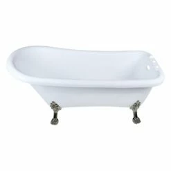 Aqua Eden VT7DE672826WAC8 67-Inch Acrylic Single Slipper Clawfoot Tub With 7-Inch Faucet Drillings, White/Brushed Nickel