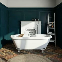 Aqua Eden VT7DS672924JNH1 67-Inch Acrylic Clawfoot Tub With 7-Inch Faucet Drillings, White/Polished Chrome