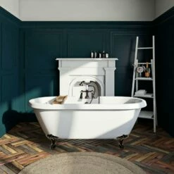 Aqua Eden VT7DS672924JNH5 67-Inch Acrylic Clawfoot Tub With 7-Inch Faucet Drillings, White/Oil Rubbed Bronze