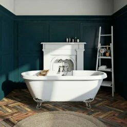 Aqua Eden VT7DS672924JNH8 67-Inch Acrylic Clawfoot Tub With 7-Inch Faucet Drillings, White/Brushed Nickel