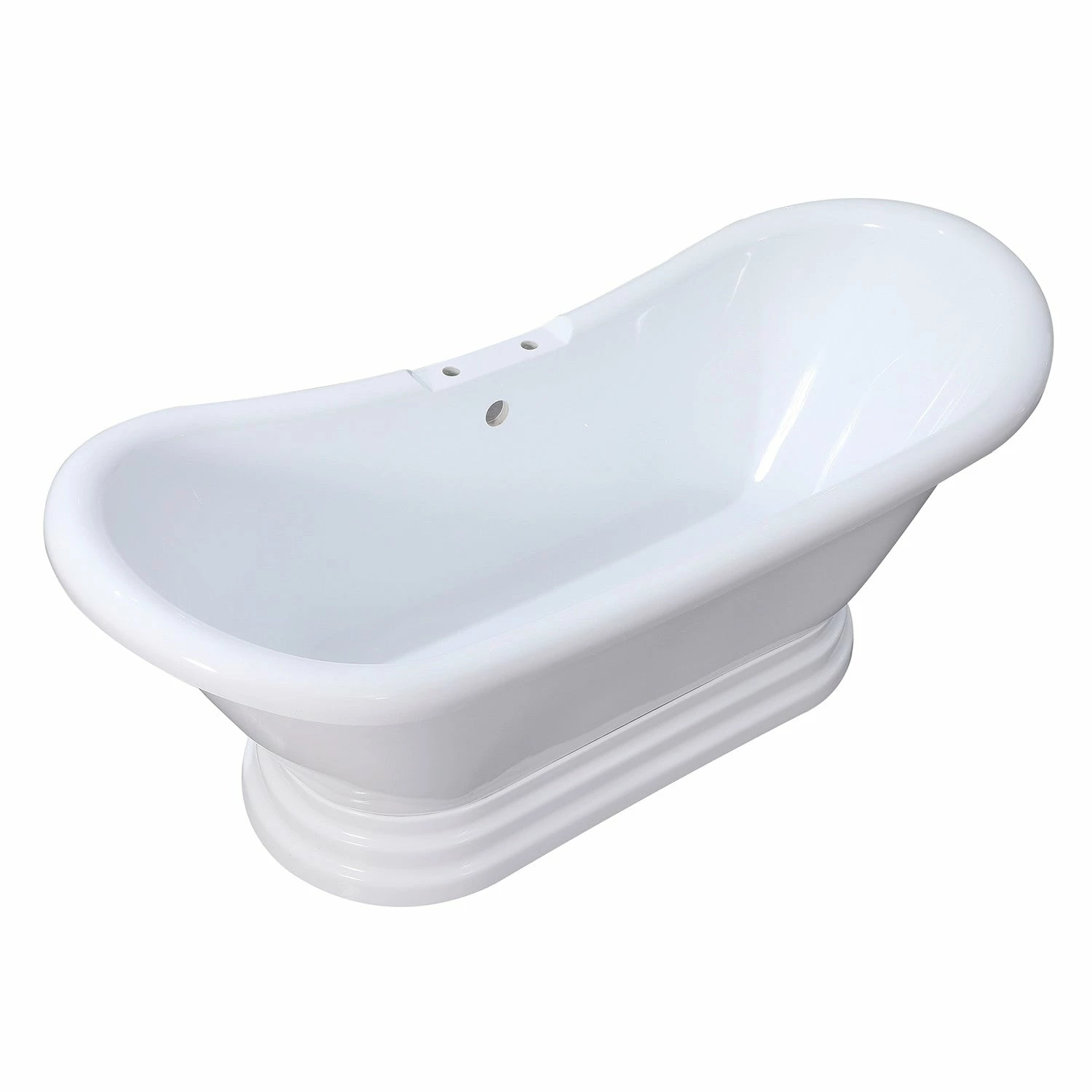 Aqua Eden VT7DS692828PBA 69-Inch Acrylic Double Slipper Pedestal Tub With 7-Inch Faucet Drillings, Glossy White - Image 7