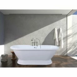 Aqua Eden VT7PE672824PBA 67-Inch Acrylic Double Ended Pedestal Tub With 7-Inch Faucet Drillings, Glossy White