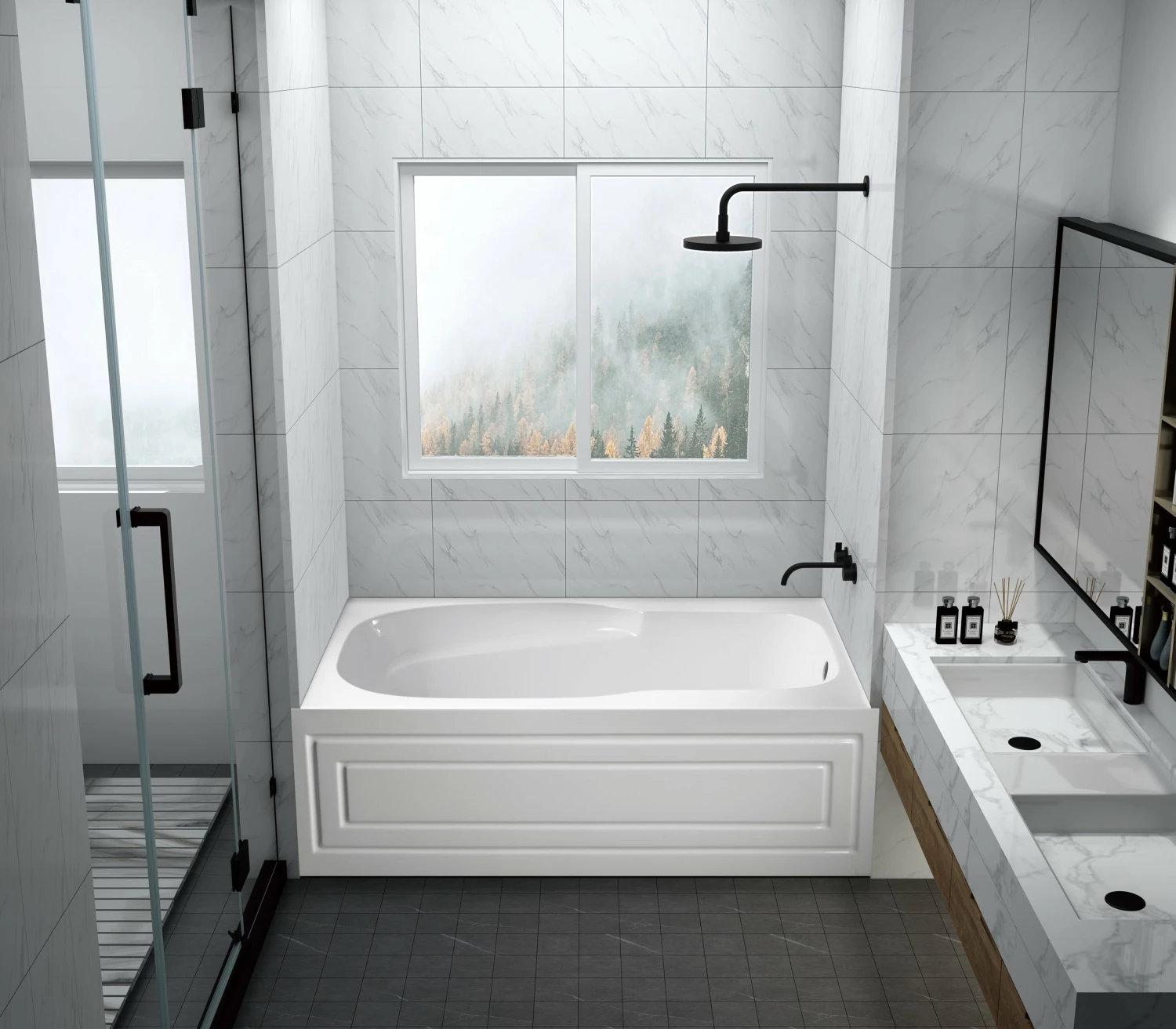 Oriel VTAM6031R21B 60-Inch Anti-Skid Acrylic Alcove Tub With Right Hand Drain Hole, White