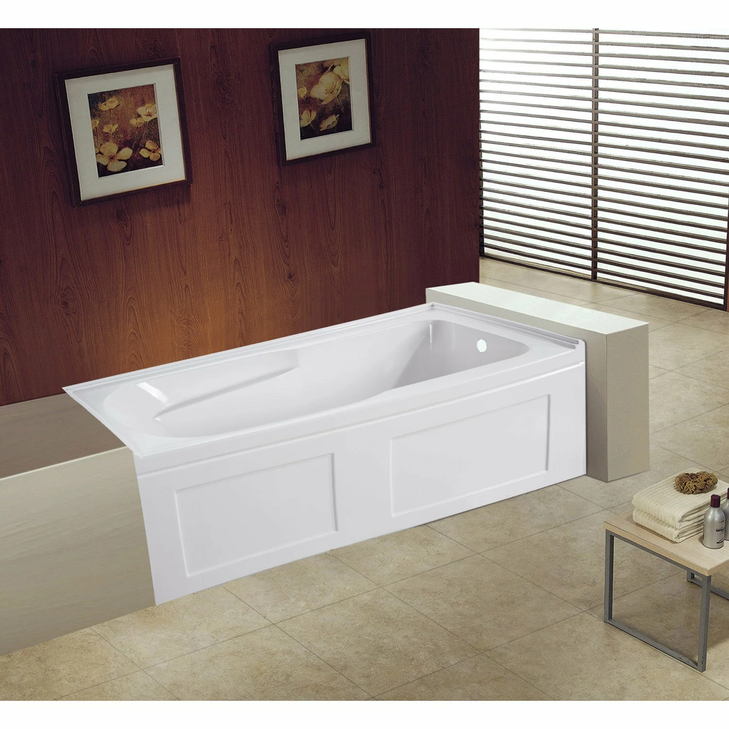 Aqua Eden VTAP603220CR 60-Inch Acrylic Anti-Skid Alcove Tub With Right Hand Drain Hole, White
