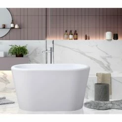 Aqua Eden VTDE512628BA 51-Inch Acrylic Freestanding Tub With Drain And Integrated Seat, Glossy White