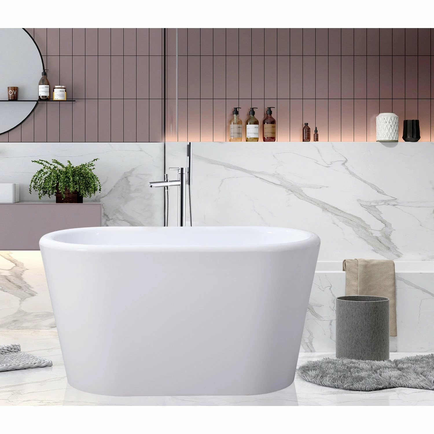 Aqua Eden VTDE512628BA 51-Inch Acrylic Freestanding Tub With Drain And Integrated Seat, Glossy White