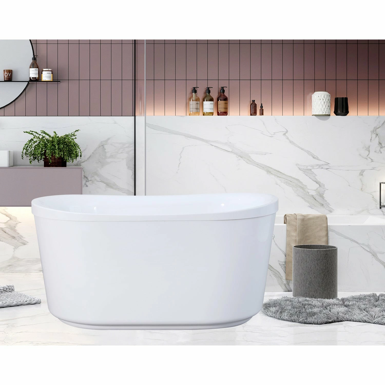 Aqua Eden VTDE513026BA 51-Inch Acrylic Freestanding Tub With Drain, Glossy White - Image 2