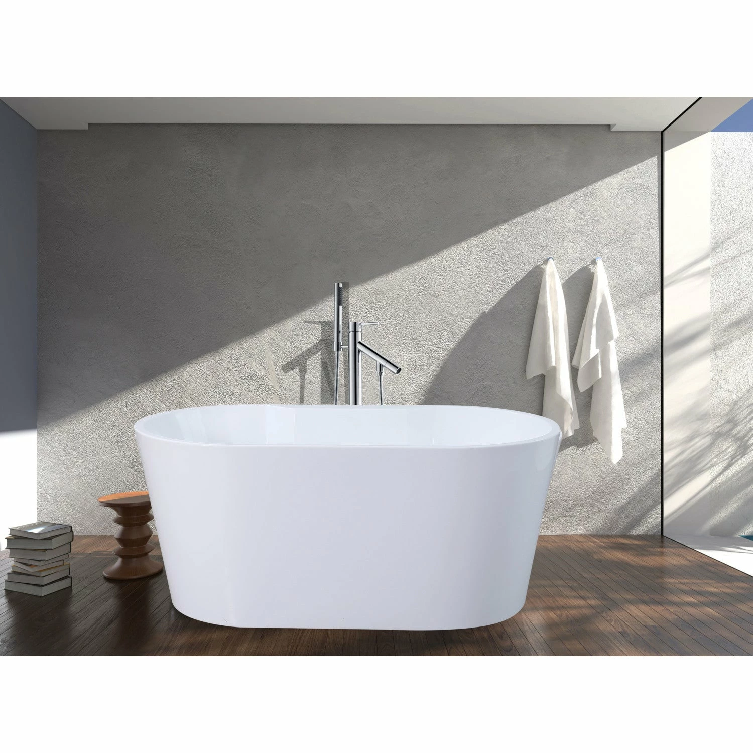 Aqua Eden VTDE563224BA 56-Inch Acrylic Freestanding Tub With Drain, Glossy White