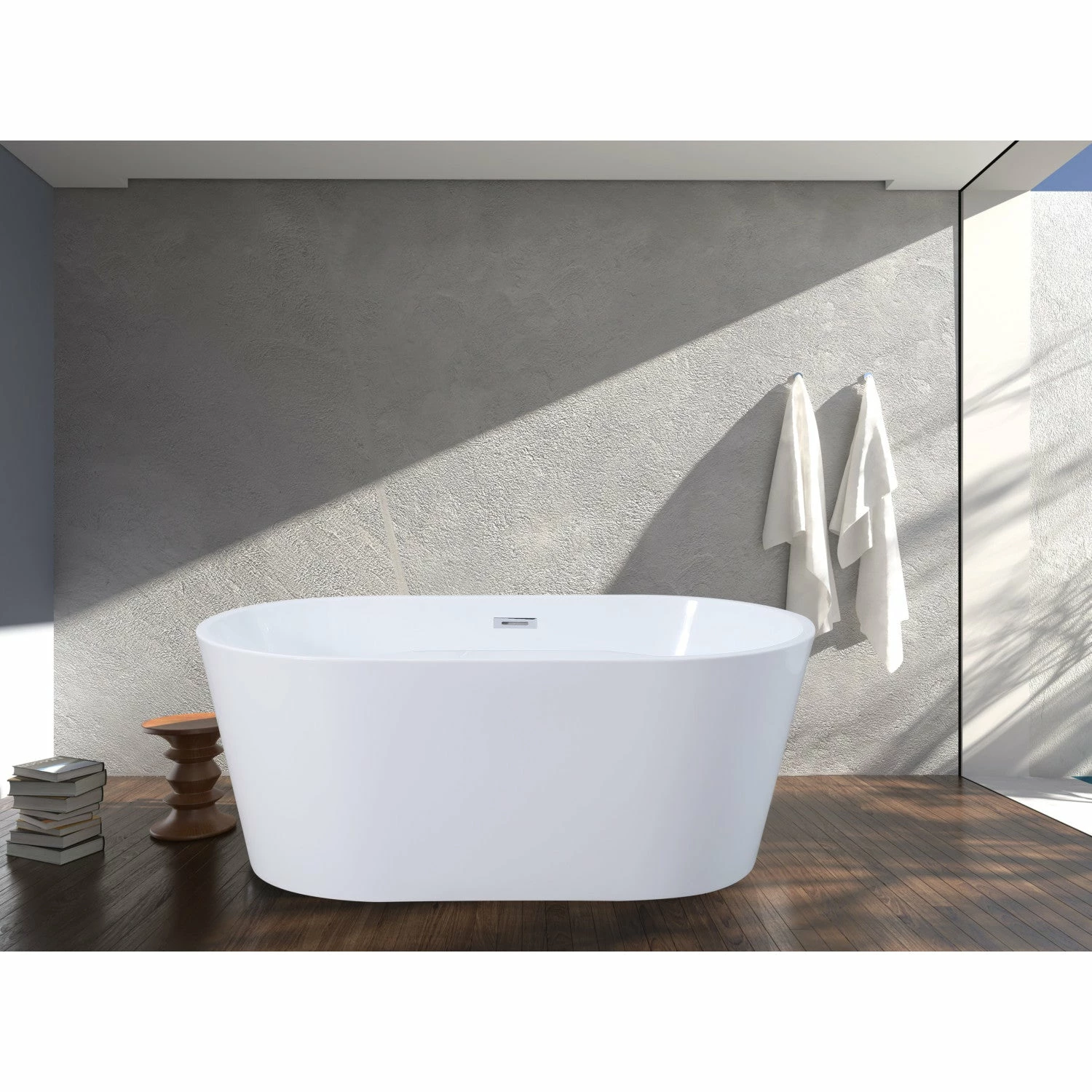 Aqua Eden VTDE563224BA 56-Inch Acrylic Freestanding Tub With Drain, Glossy White - Image 2