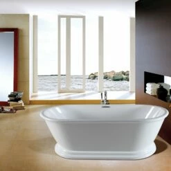 Aqua Eden VTDE602824 60-Inch Acrylic Double Ended Pedestal Tub With Square Overflow And Pop-Up Drain, White