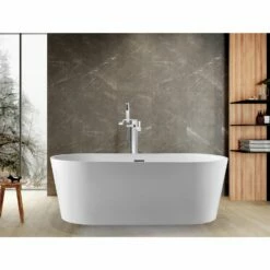 Aqua Eden VTDE603023BA 59-Inch Acrylic Double Ended Freestanding Tub With Drain, Glossy White