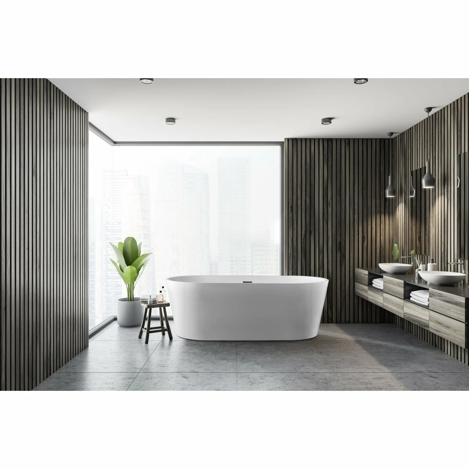 Aqua Eden VTDE603023BA 59-Inch Acrylic Double Ended Freestanding Tub With Drain, Glossy White - Image 2