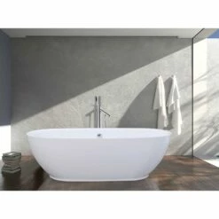Aqua Eden VTDE673023BA 67-Inch Acrylic Double Ended Freestanding Tub With Drain, Glossy White