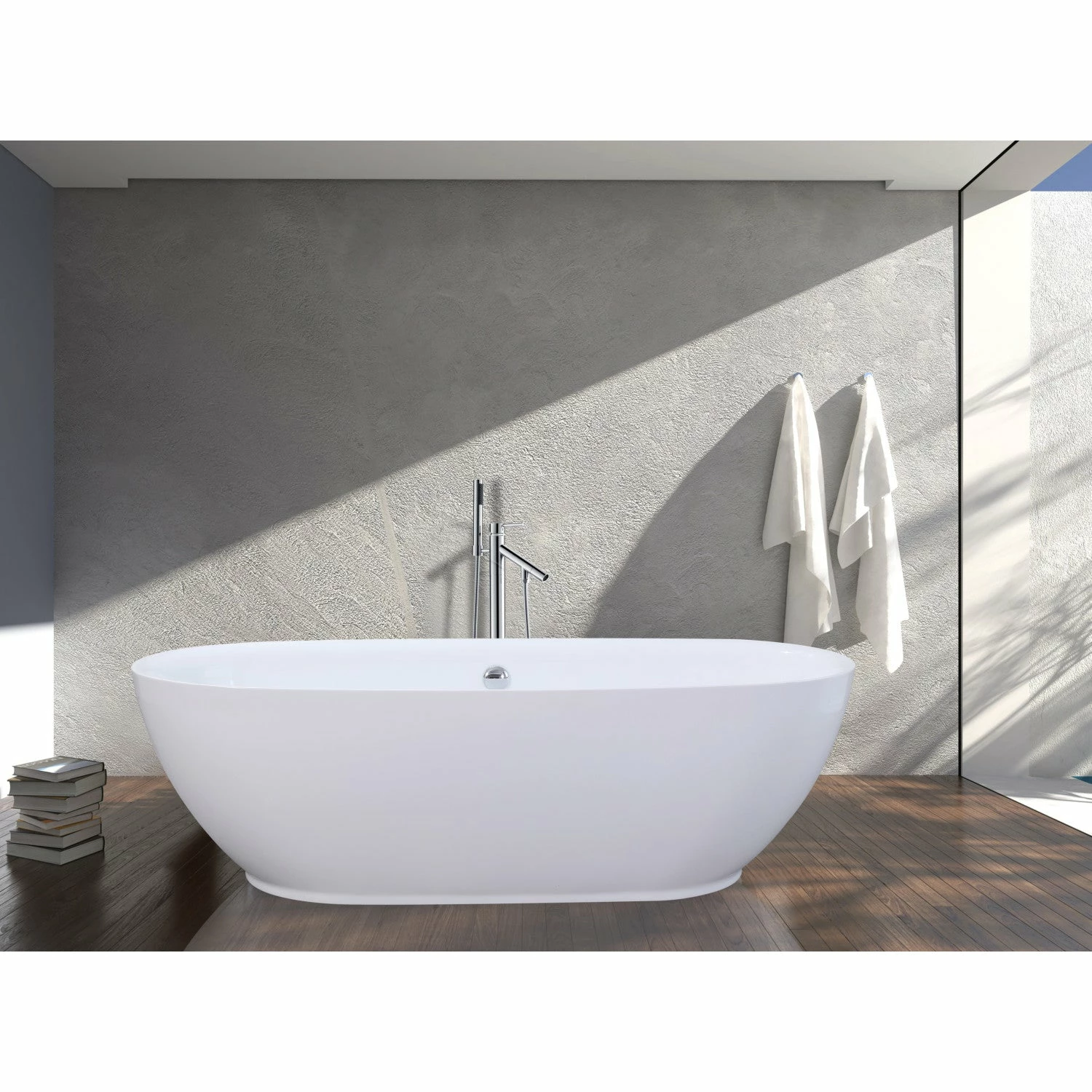 Aqua Eden VTDE673023BA 67-Inch Acrylic Double Ended Freestanding Tub With Drain, Glossy White