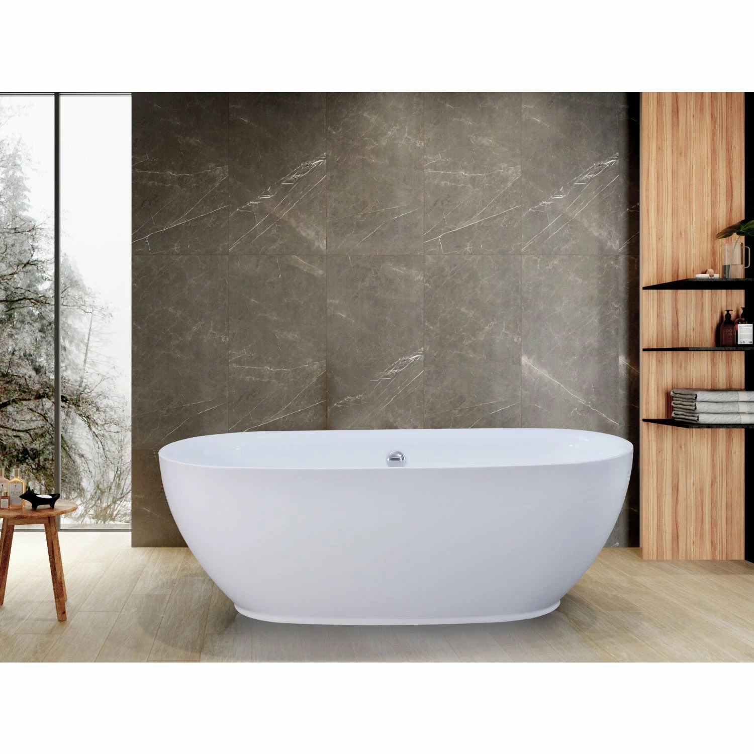 Aqua Eden VTDE673023BA 67-Inch Acrylic Double Ended Freestanding Tub With Drain, Glossy White - Image 2