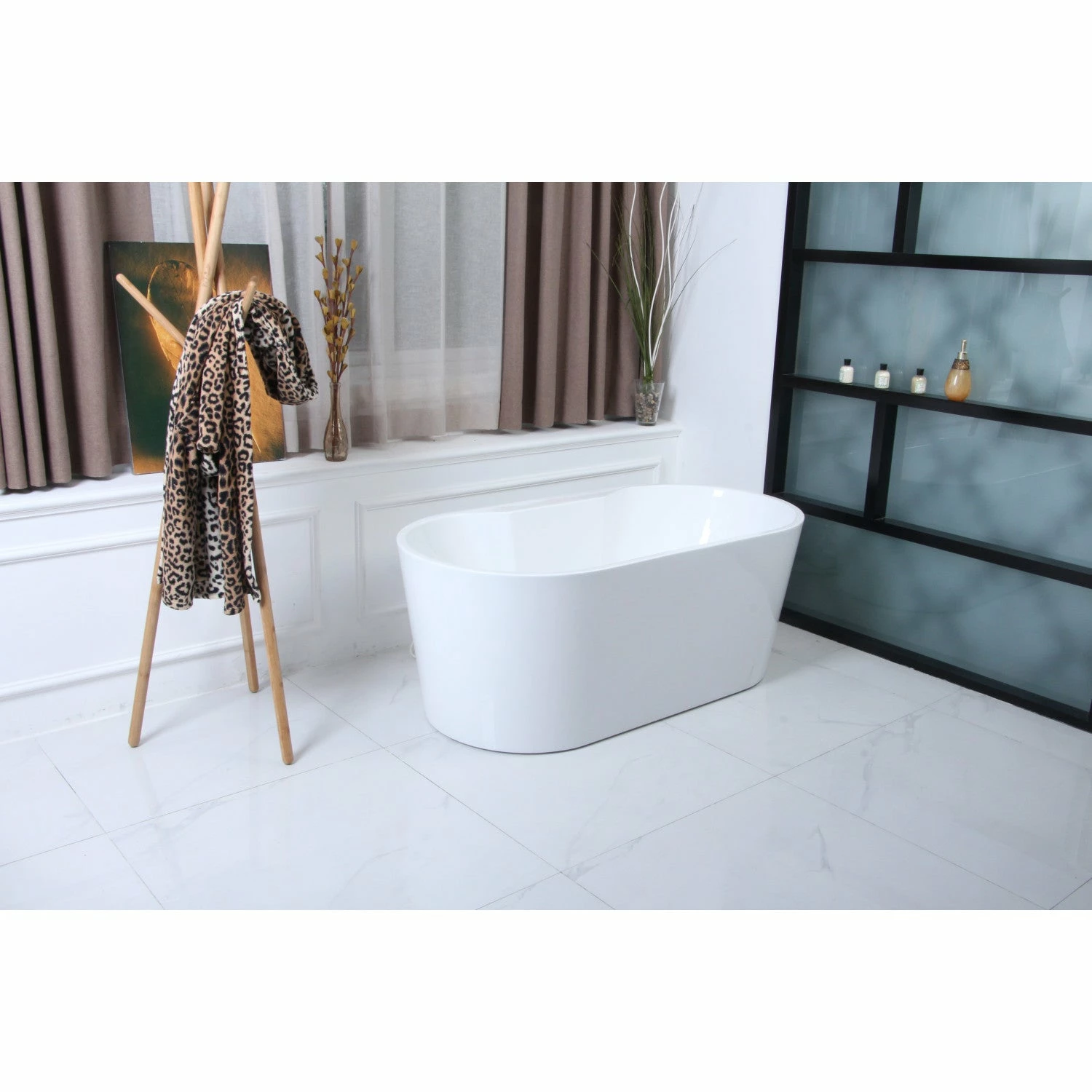 Aqua Eden VTDE673223 66.5-Inch Acrylic Freestanding Tub With Drain, Glossy White