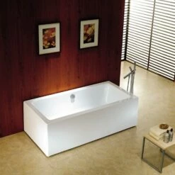 Aqua Eden VTDE673321 67-Inch Acrylic Double Ended Freestanding Tub With Drain, White