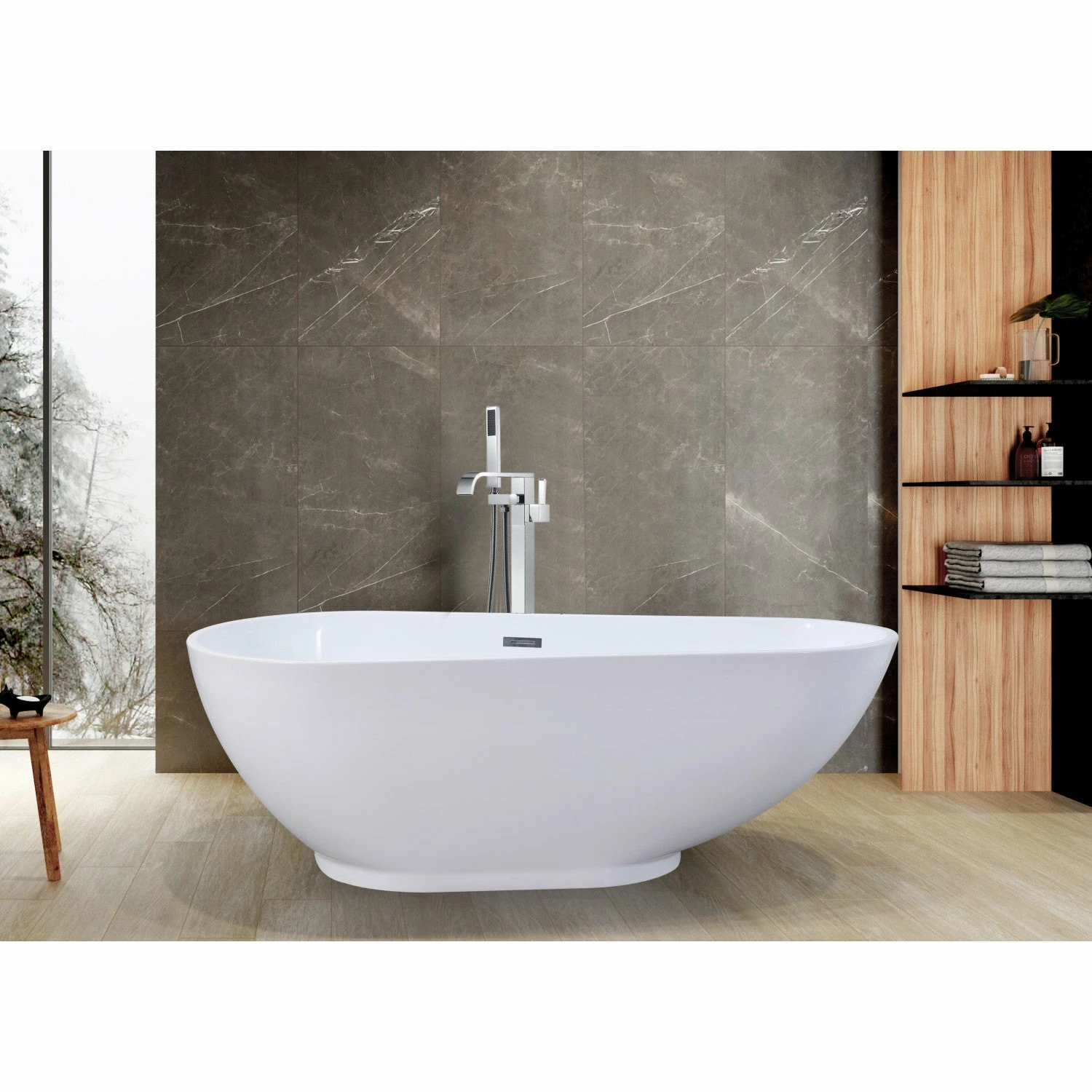 Aqua Eden VTDE693223BA 69-Inch Acrylic Double Ended Freestanding Tub With Drain, Glossy White