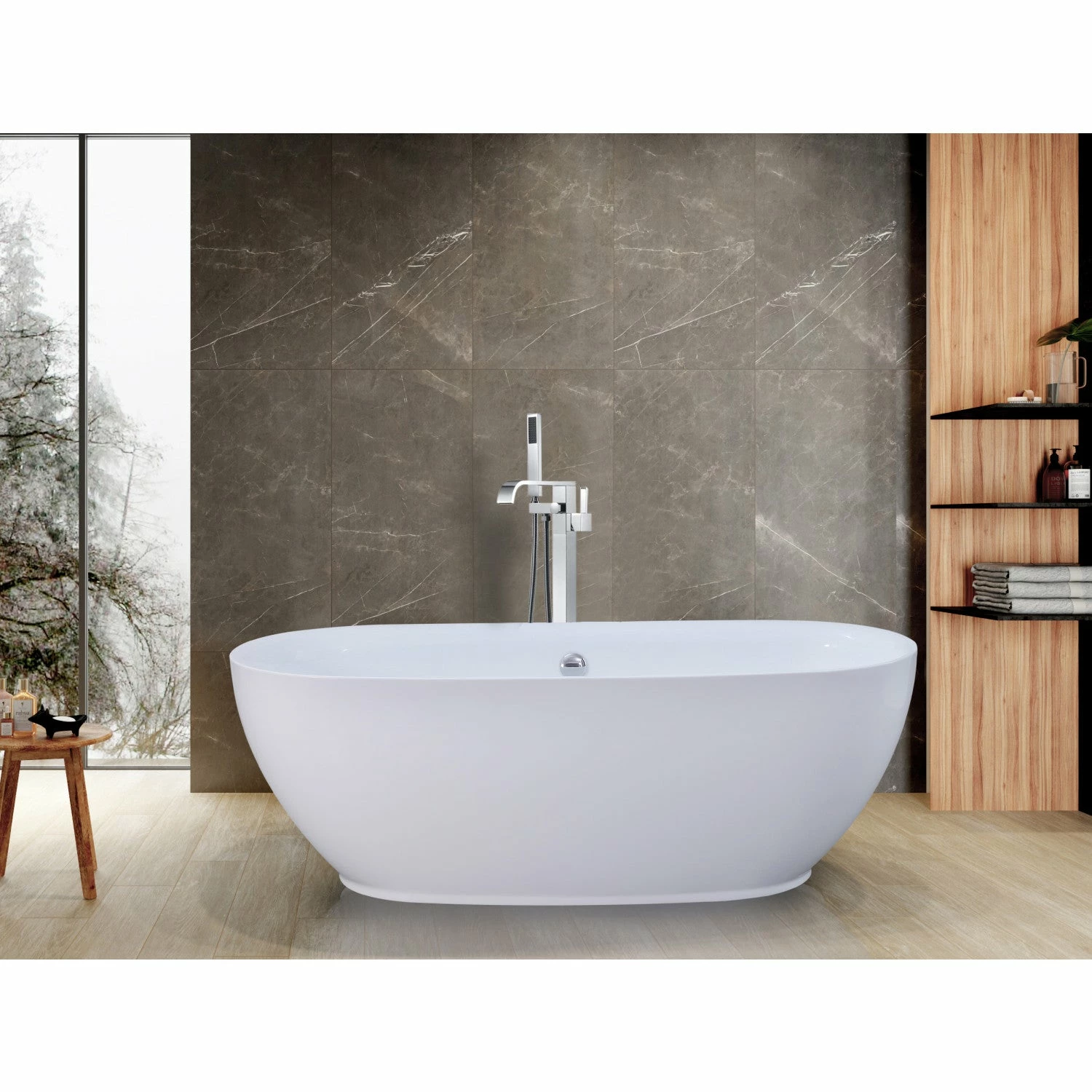 Aqua Eden VTDE713321BA 71-Inch Acrylic Double Ended Freestanding Tub With Drain, Glossy White