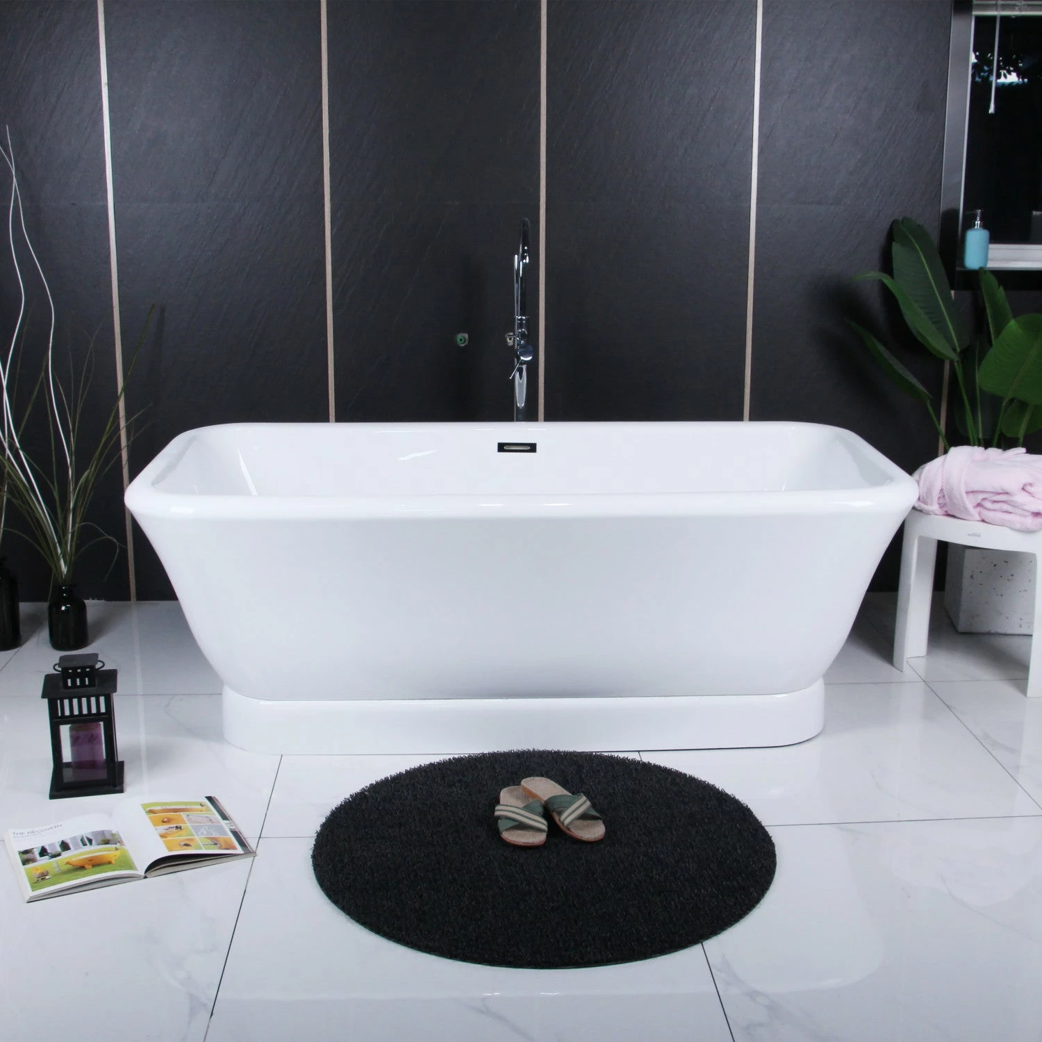 Aqua Eden VTDE713524WA 71-Inch Acrylic Double Ended Pedestal Tub With Drain, Glossy White